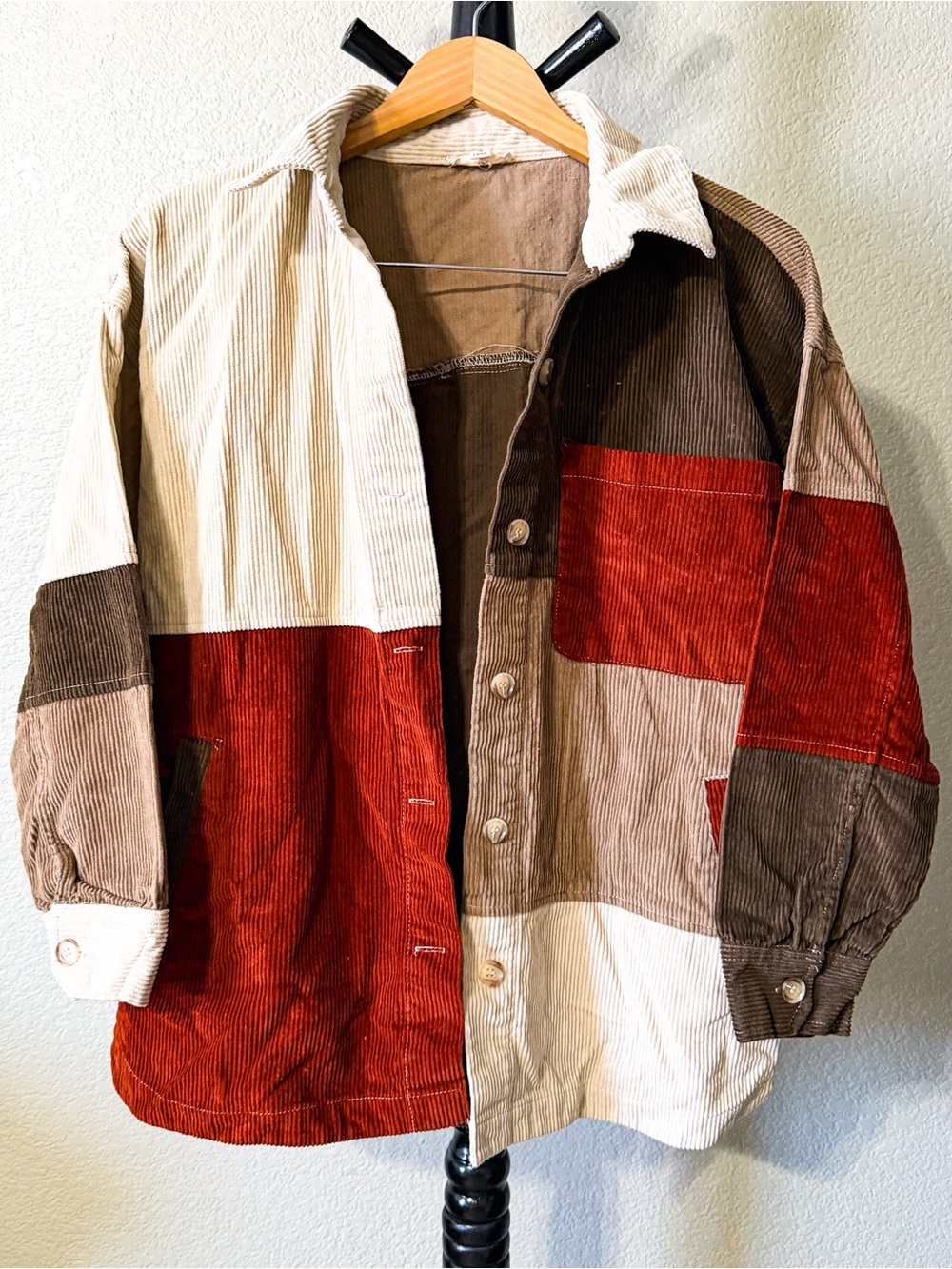 Color Block Shirt Jacket Brown & Orange Like New